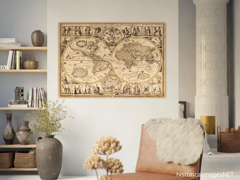 World map. Nouvelle et Exacte Description du Globe Terrestre Reveue Corrigee et Augmentee ... by Guillaume Blaeu