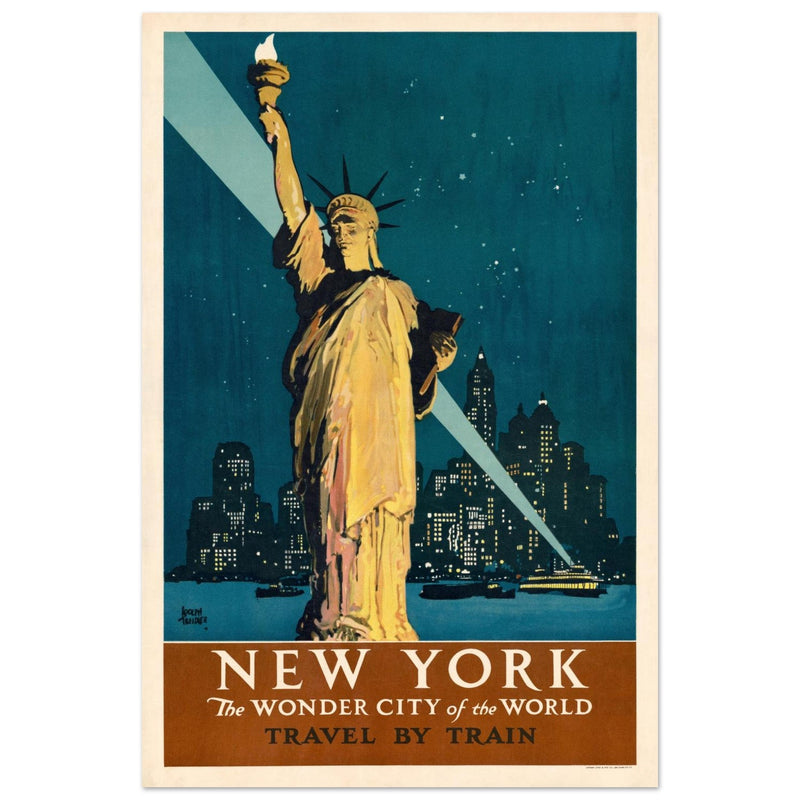 New York, The Wonder City of the World – Travel by Train”,  created in 1927 by renowned illustrator Adolph Treidler. print