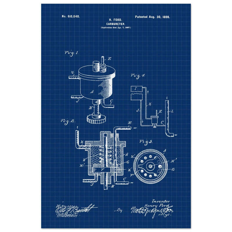 Carbureter vintage patent illustration by John Ford.