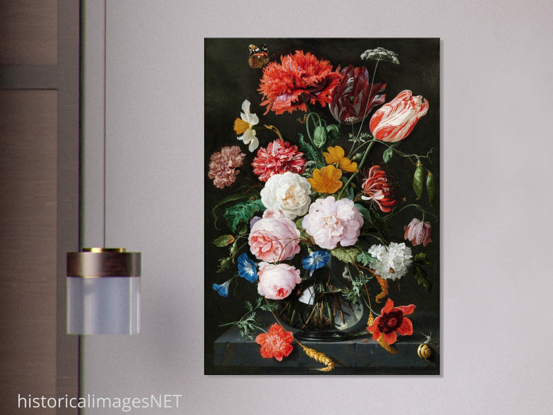 Flowers in a Glass Vase by Jan Davidsz. de Heem XVII Century Canvas reproduction