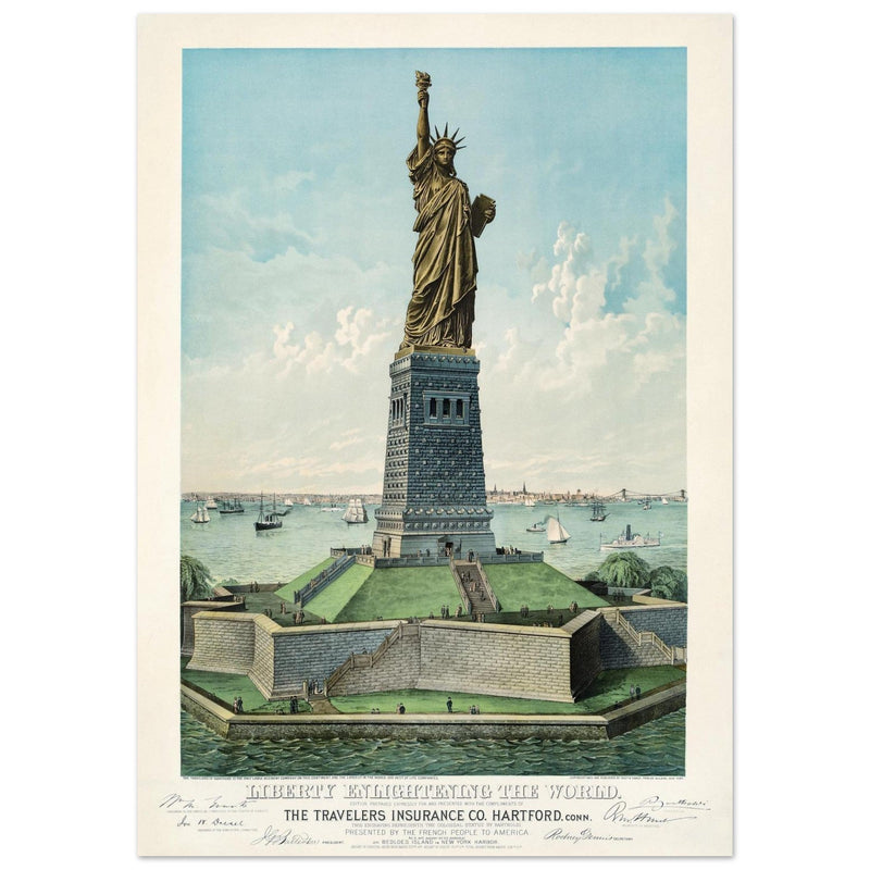 The Statue of Liberty New York City travel vintage poster .