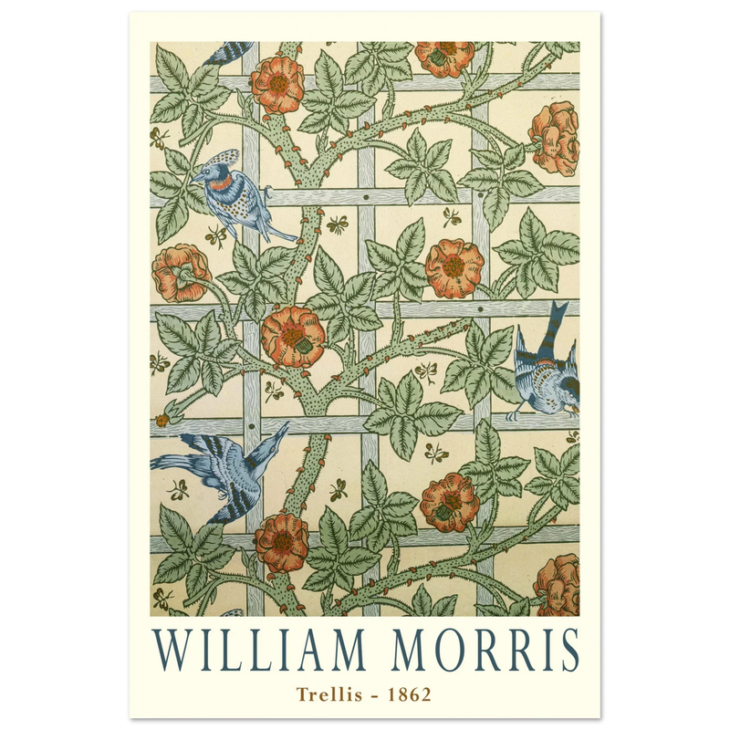 William Morris Trellis vintage wallpaper.  art print of this flower and leaves design