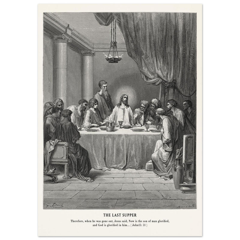 Gustave Dore The Bible engraving print . The Last Supper illustration .