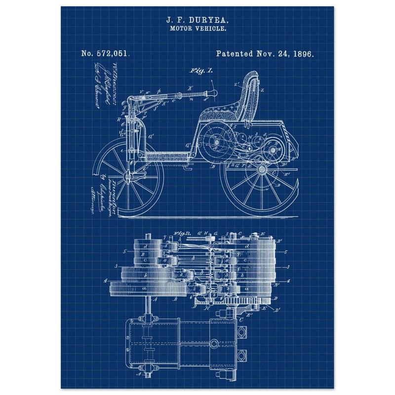 Motor Vehicle patent drawing by James Frank Duryea.