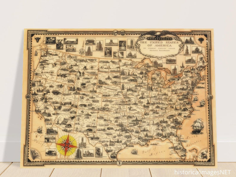 Pictorial old map of the United States of America by Ernest Dudley Chase