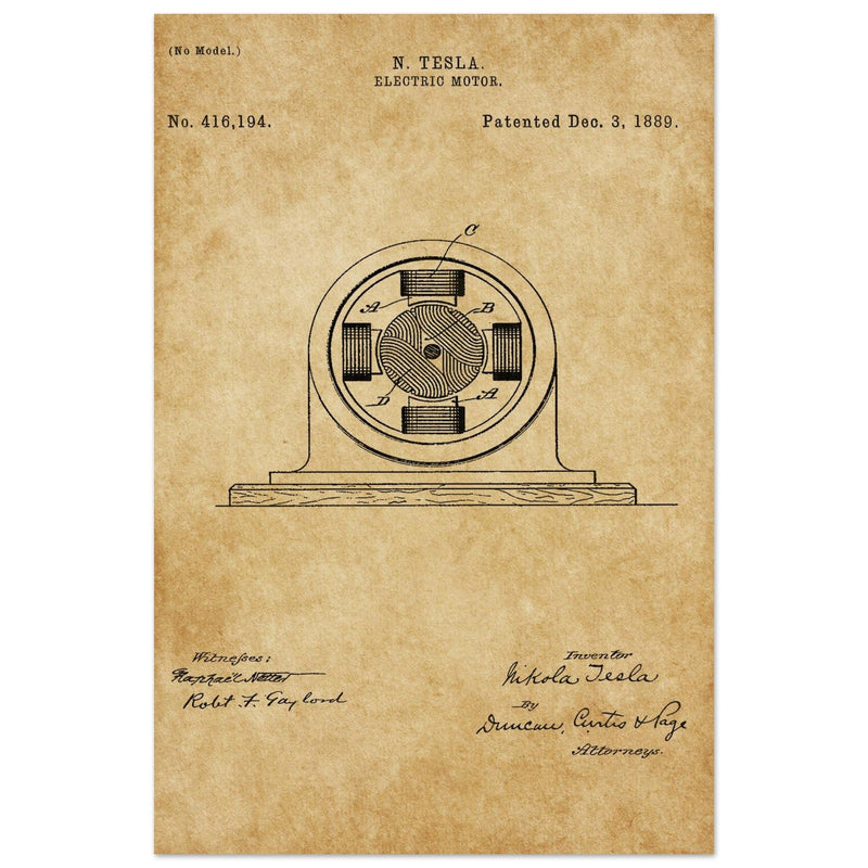 Electric Motor  patent 416194 by Nikola Tesla.