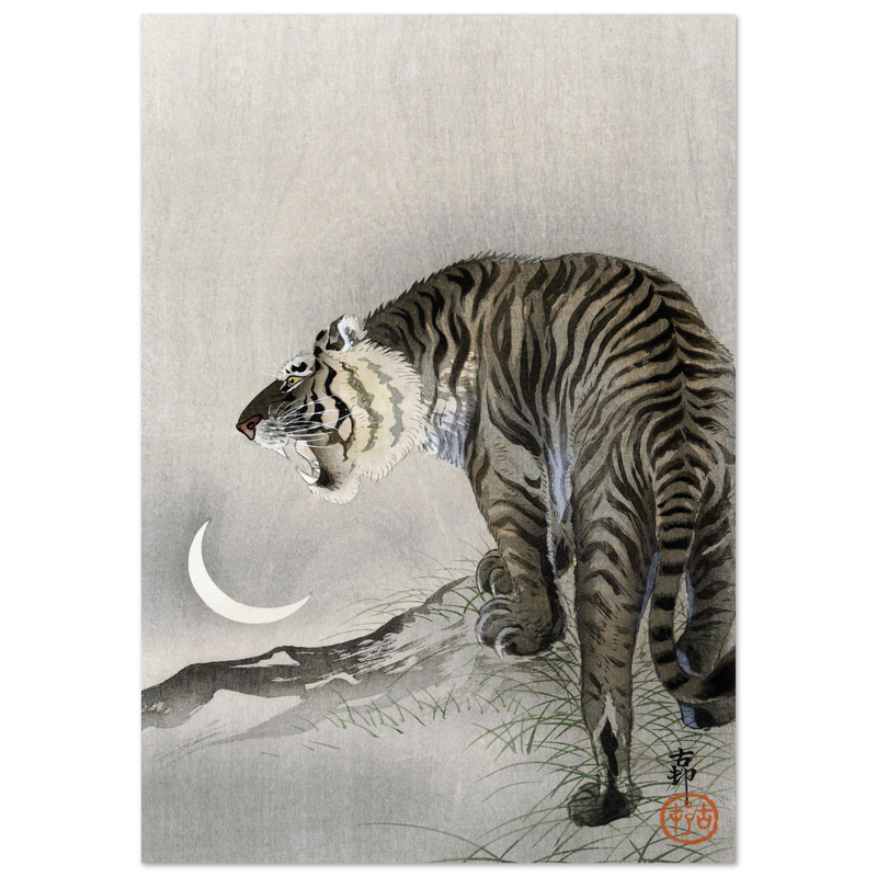 A Roaring tiger by Ohara Koson  woodblock print reproduction