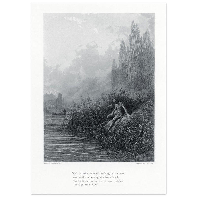 Gustave Dore illustration of King Arthur legend . The Remorse of Lancelot. Book Idylls of the King by Alfred Tennyson.