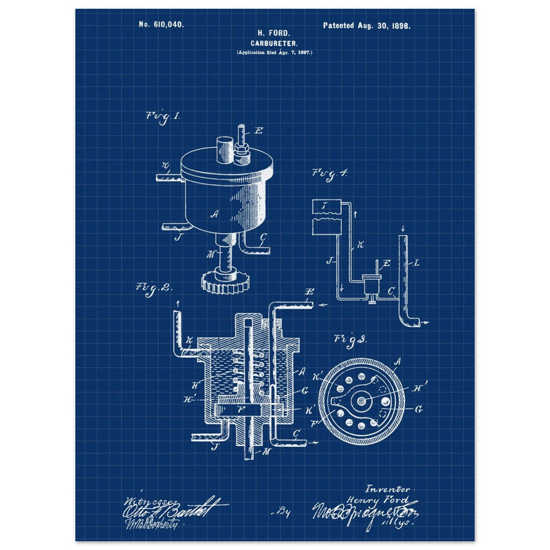 Carbureter vintage patent illustration by John Ford.