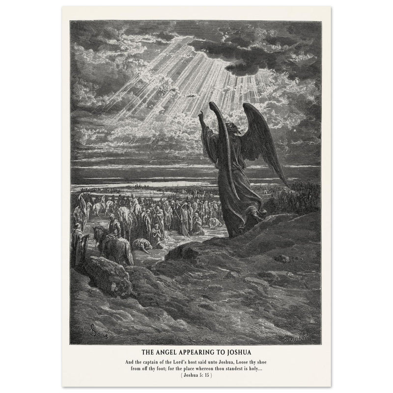 Gustave Dore The Bible engraving print . The angel appearing to Joshua .