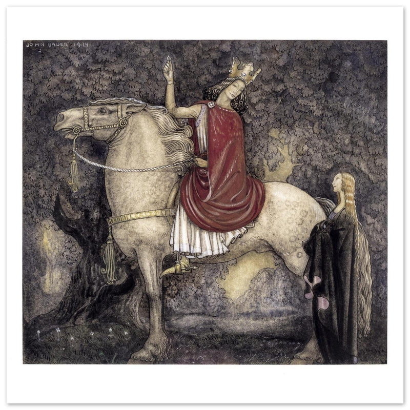 John Bauer vintage illustration print . The ring fairy tale. The prince and the girl.