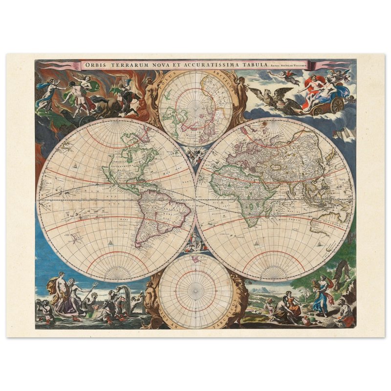 Old world map Orbis Terrarum Nova et Accuratissima Tabula poster by Nicolaes Visscher.