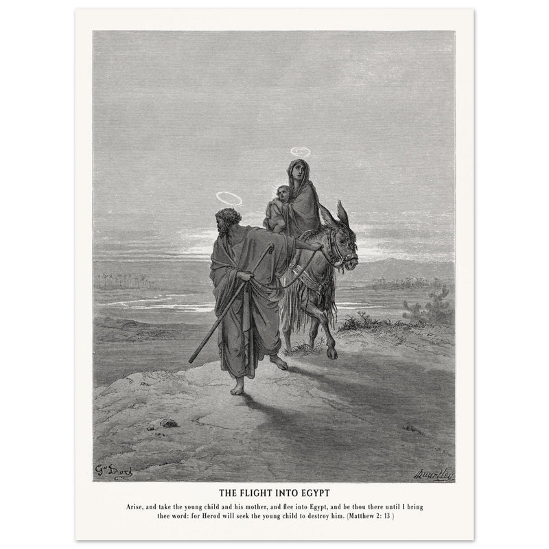 Gustave Dore The Bible engraving print . The flight into Egypt illustration .