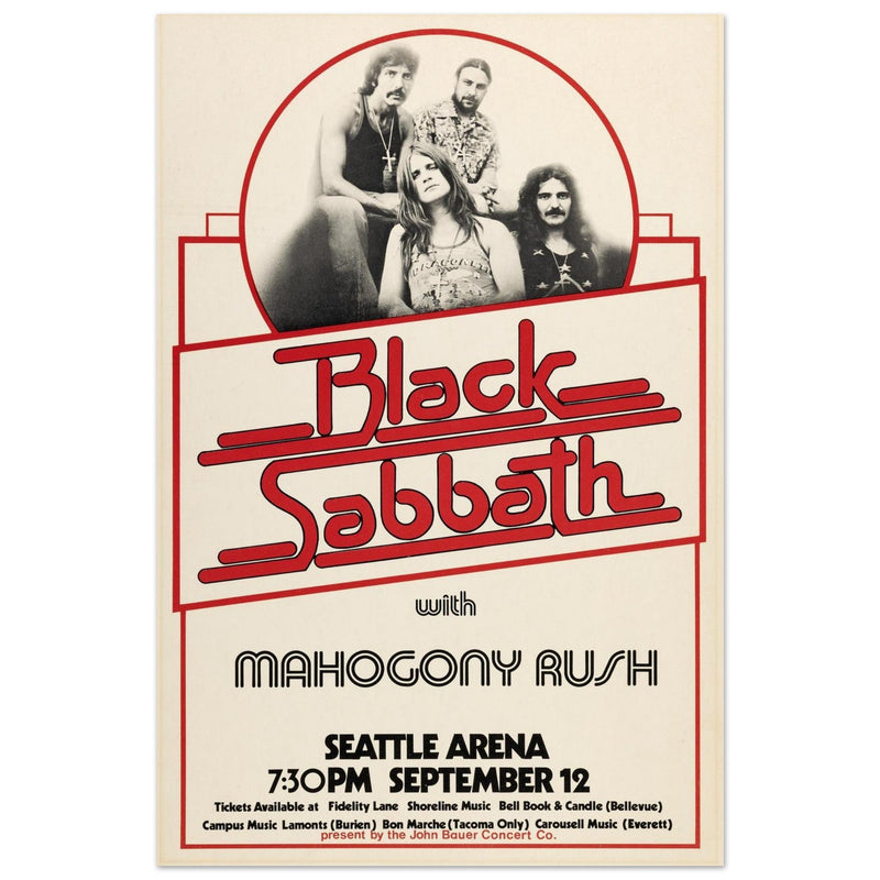Black Sabbath vintage concert poster . Performance in 1975 in Seattle.
