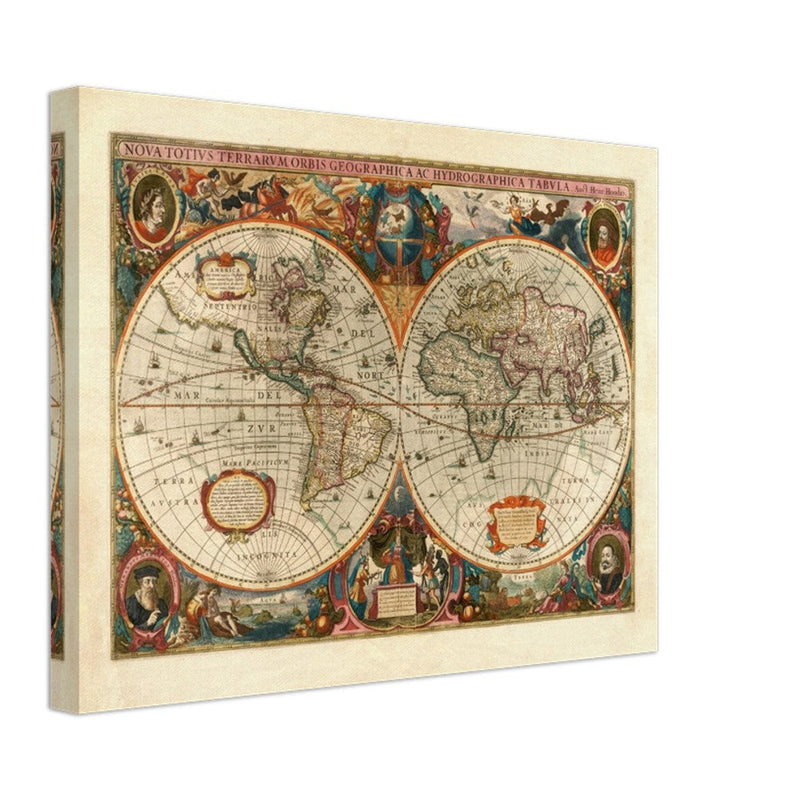 1638 Double hemisphere old world map by Hendrik Hondius.