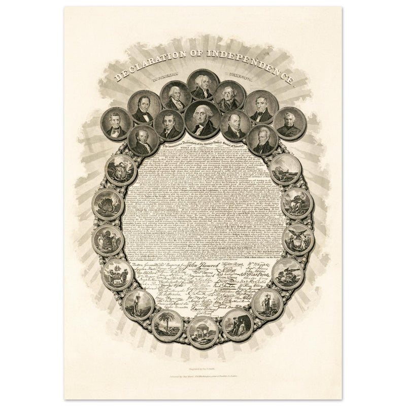 Declaration of Independence vintage print reproduction - Congress July 4th 1776 engraved by Geo. G. Smith.