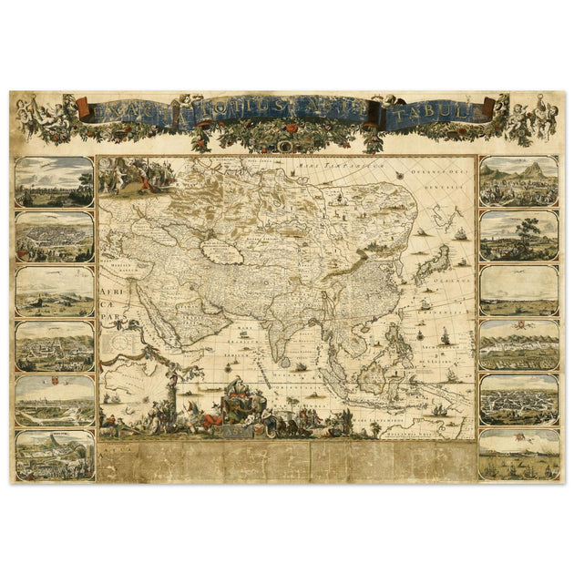 Vintage historic map of Asia by Nicolaes Visscher XVII century.