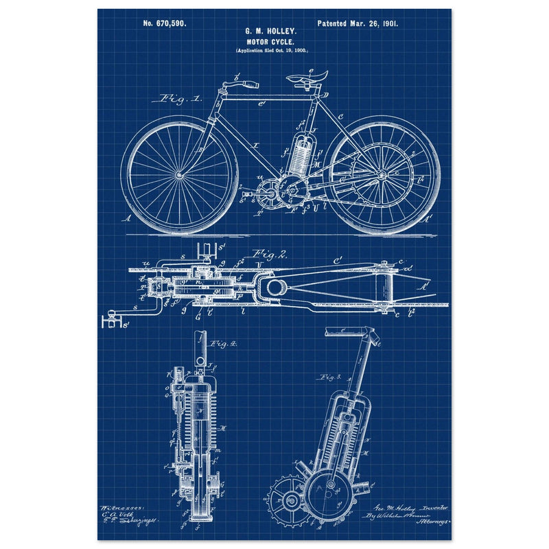 vintage motorcycle patent by G. M Holley.