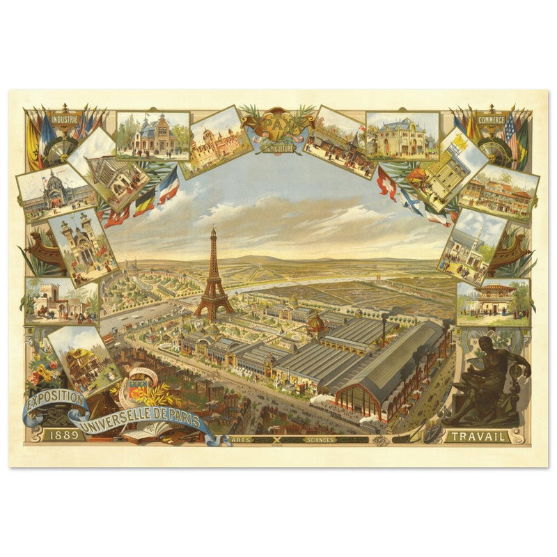 Exposition Universelle de Paris 1889. Eiffel Tower and Paris city view.