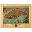 New York City aerial view vintage antique print. Old  with the bird's eye view of Manhattan.
