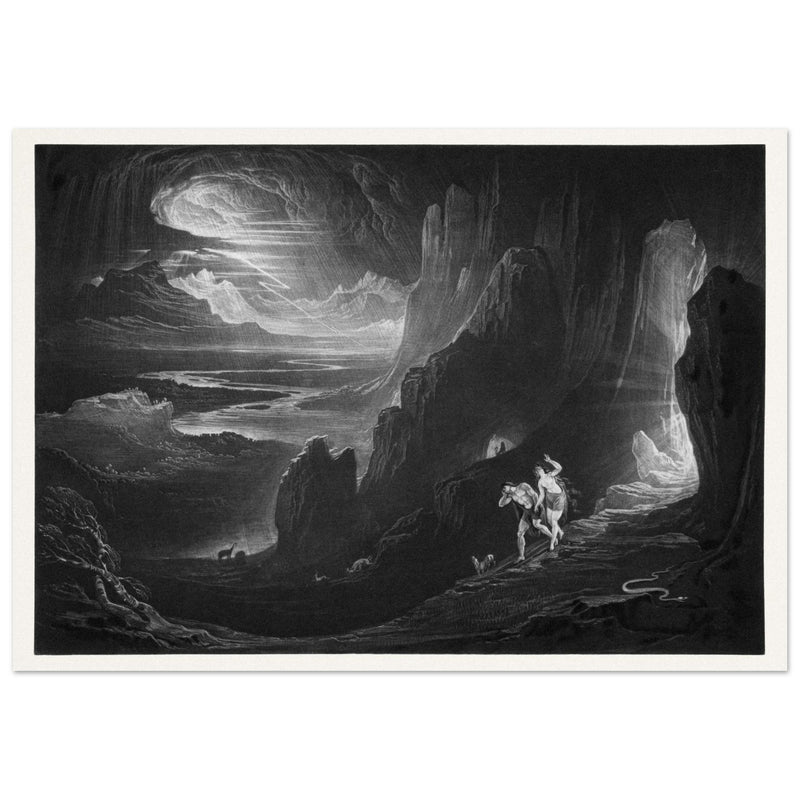 John Martin Paradise Lost vintage mezzoting engraving . Adam and Eve Driven Out of Paradise.