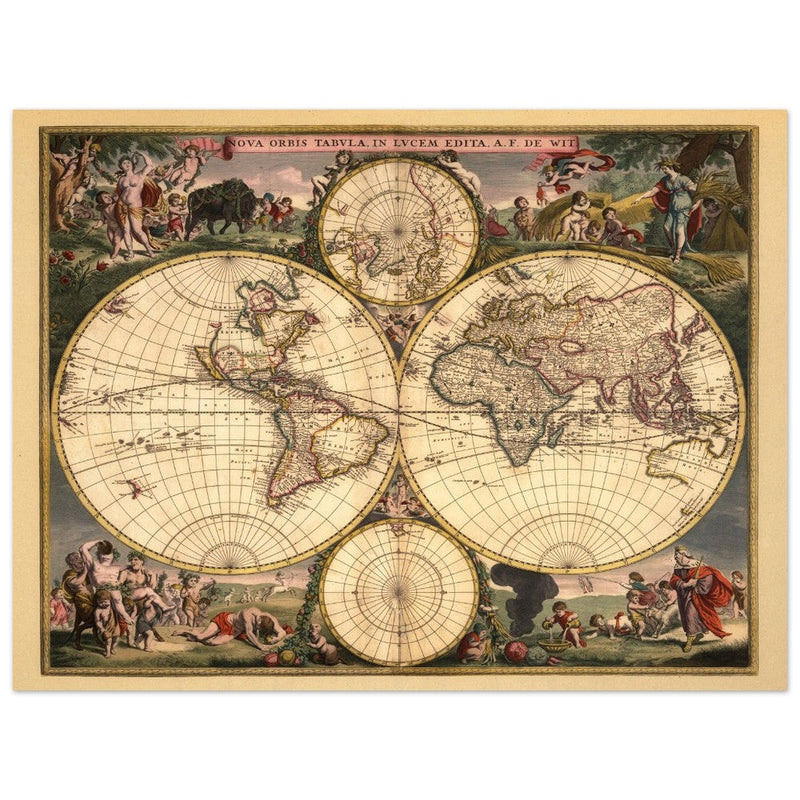 1682 Ancient double hemisphere world map by Frederick de Wit . Nova Orbis Tabula .