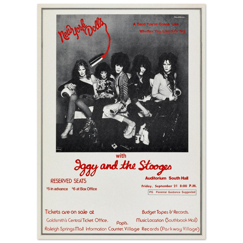 Iggy and the Stooges vintage concert poster. Performance in Memphis in 1973.