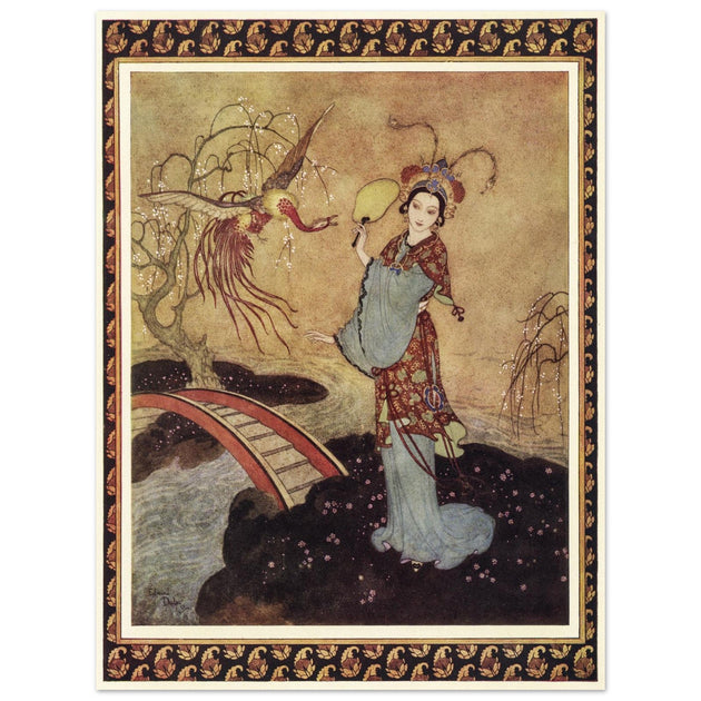 Edmund Dulac and one of his illustration for Princess Badura fairy tale.