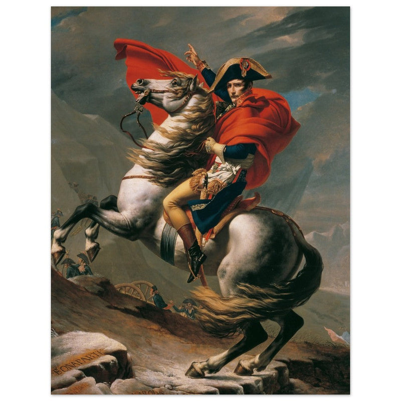 Napoleon at the Great St. Bernard painting by Jacques Louis David 1801.