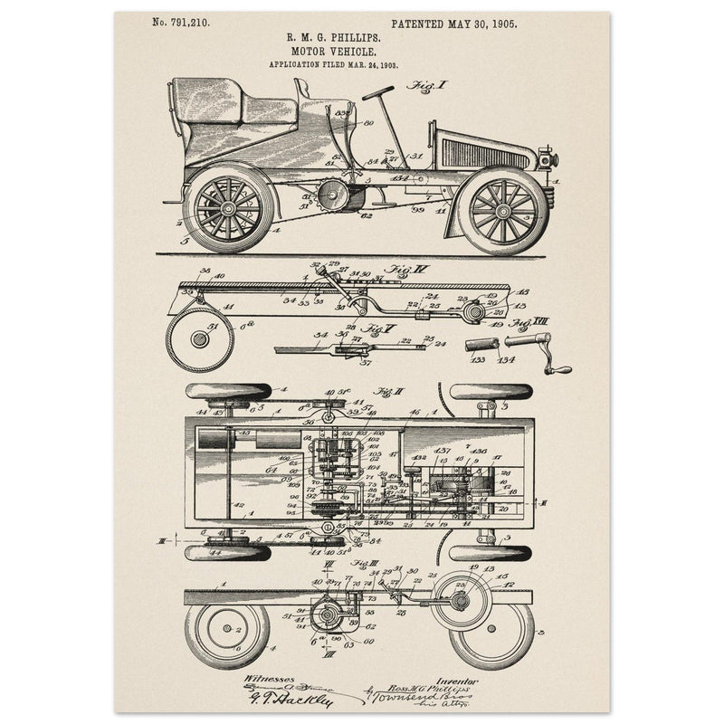 Motor Vehicle patent. Vintage car illustration.