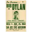 Bob Dylan music concert poster. Performance at the San Jose Civic Auditorium California in 1964.