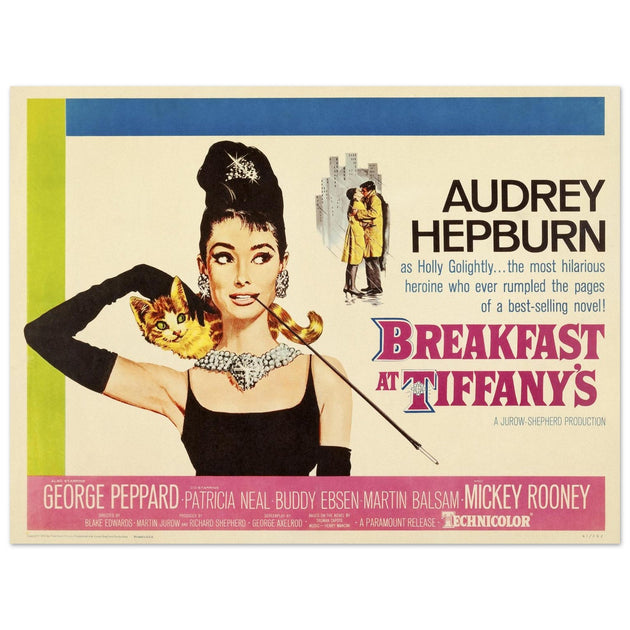 Breakfast at Tiffany's with Audrey Hepburn movie vintage poster .