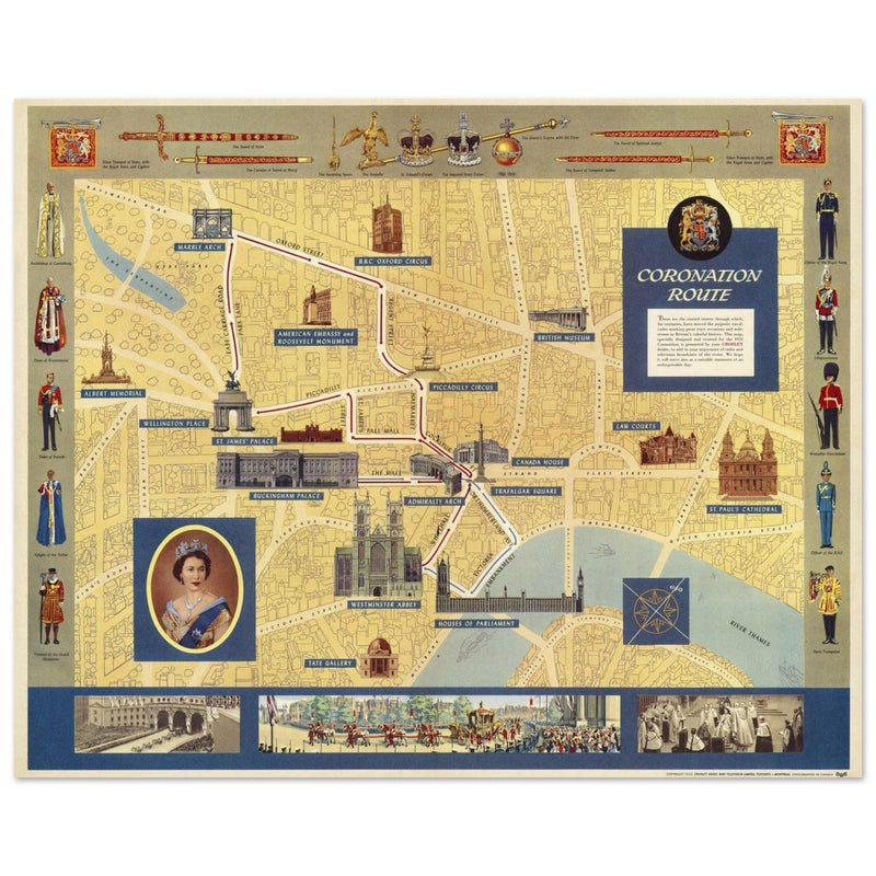 The Pictorial Map of the Route of the 1953 Coronation of Her Majesty Queen Elizabeth II  print