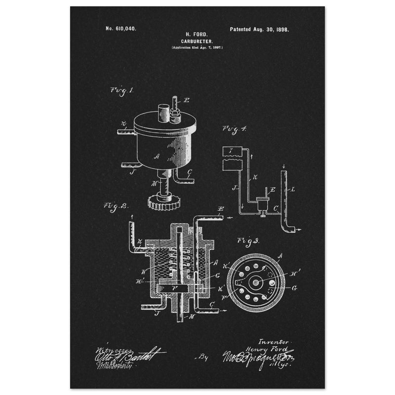 Carbureter vintage patent illustration by John Ford.