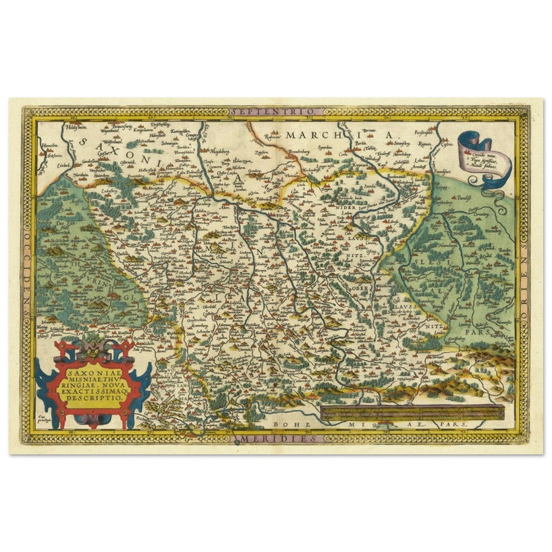 Ancient historic map of Saxony, Meissen, and Thuringia by Abraham Ortelius.