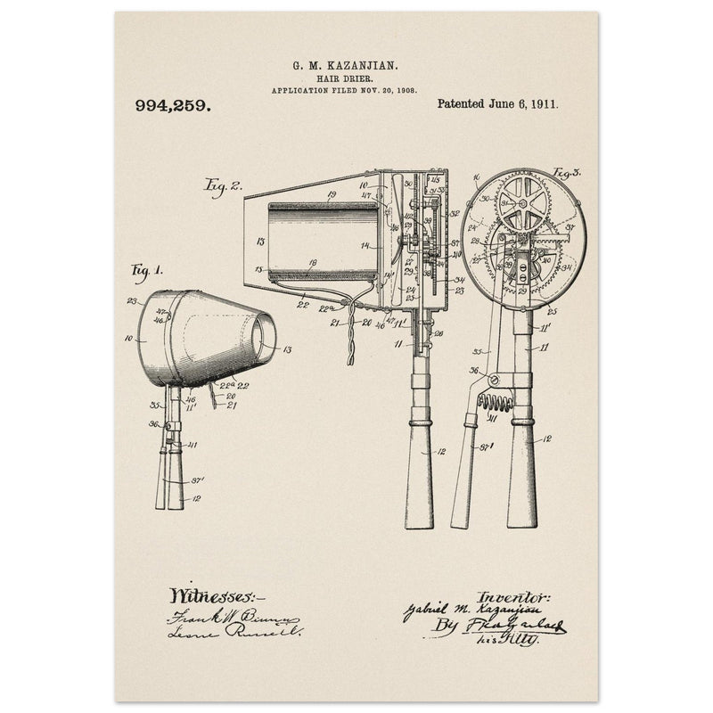 Hair Drier patent drawing by G M Kazanjian