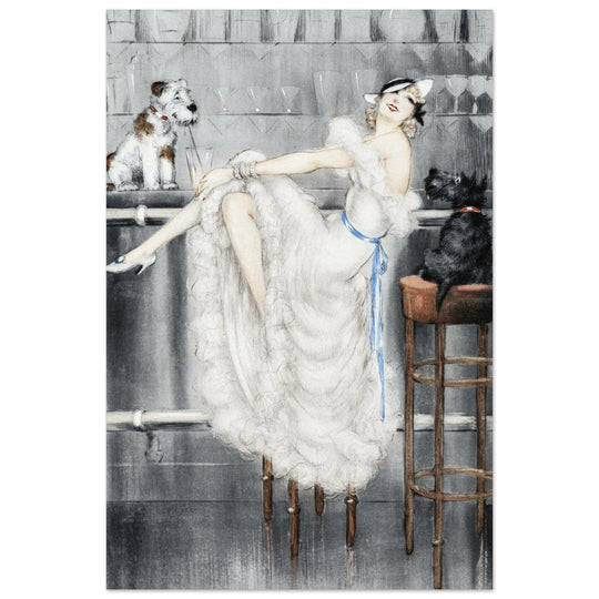 Louis Icart Au Bar - Woman with a Pair of Dogs