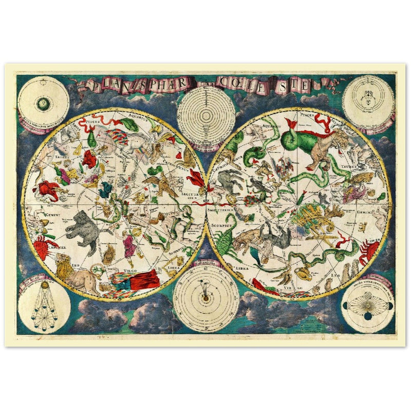 Old celestial zodiac map Planisphæri Coeleste de Wit, by Frederik de Wit 1670