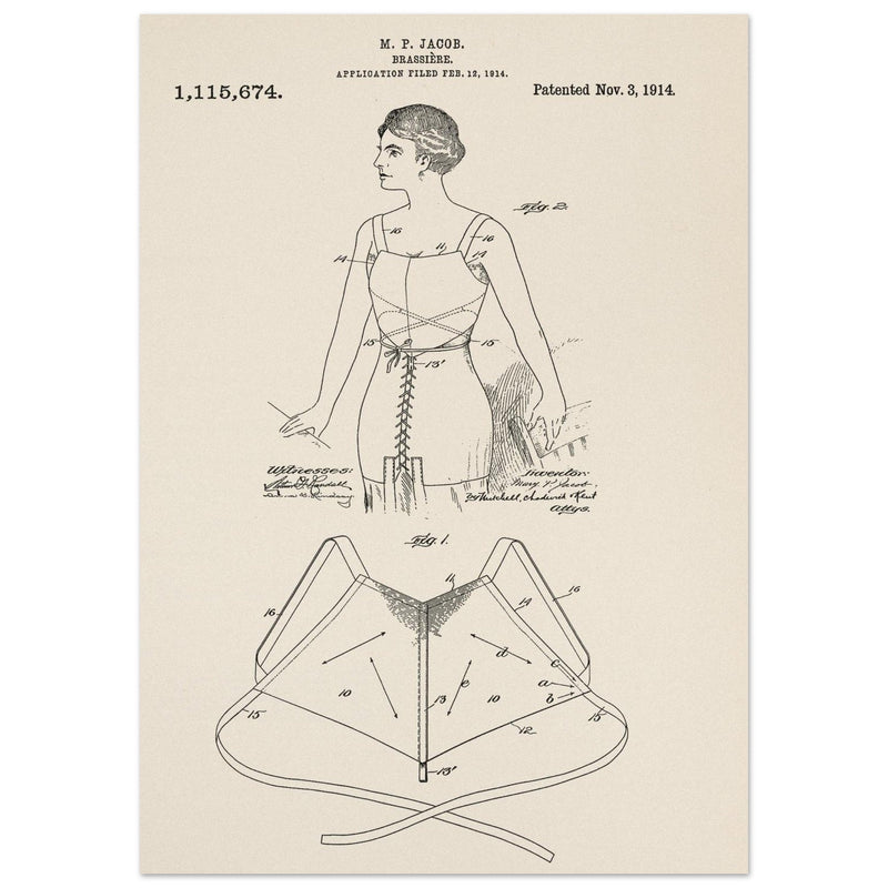 Brassiere patent drawing by M P Jacob.