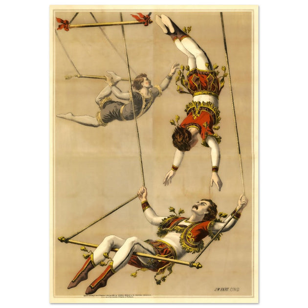 Vintage old circus acrobats poster.