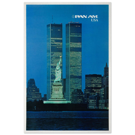 Pan American World Airways (Pan Am) vintage travel poster from the 1970s, promoting the USA.