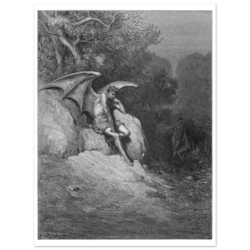 Gustave Dore Paradise Lost engraving .Satan's contemplation upon observing the beauty of Earth.