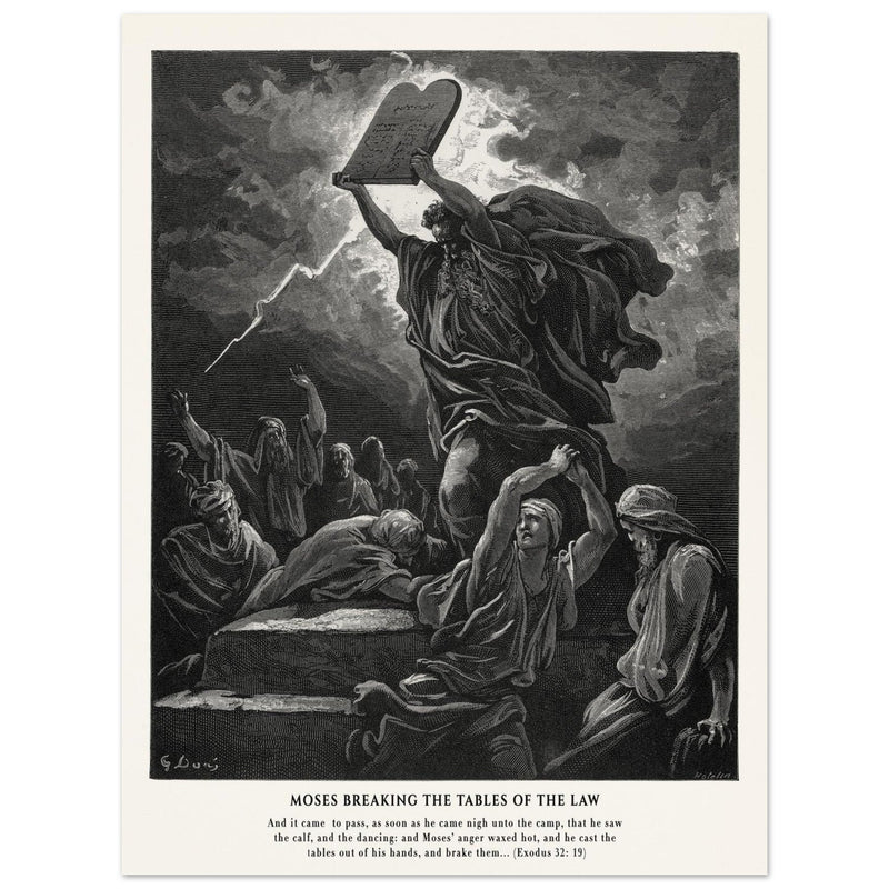 Gustave Dore The Bible engraving print . Moses breaking the Tables of the Law .