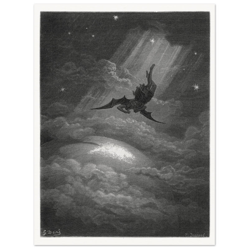 Gustave Dore Paradise Lost engraving . Satan descent to Earth.