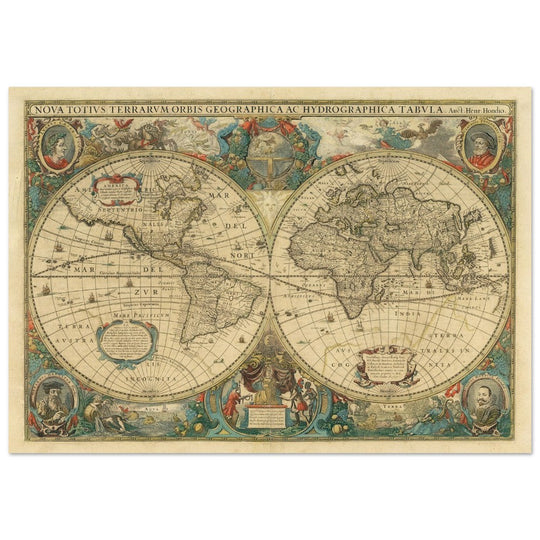 Nova totius terrarum orbis 1630 old world map poster by Hendrik Hondius