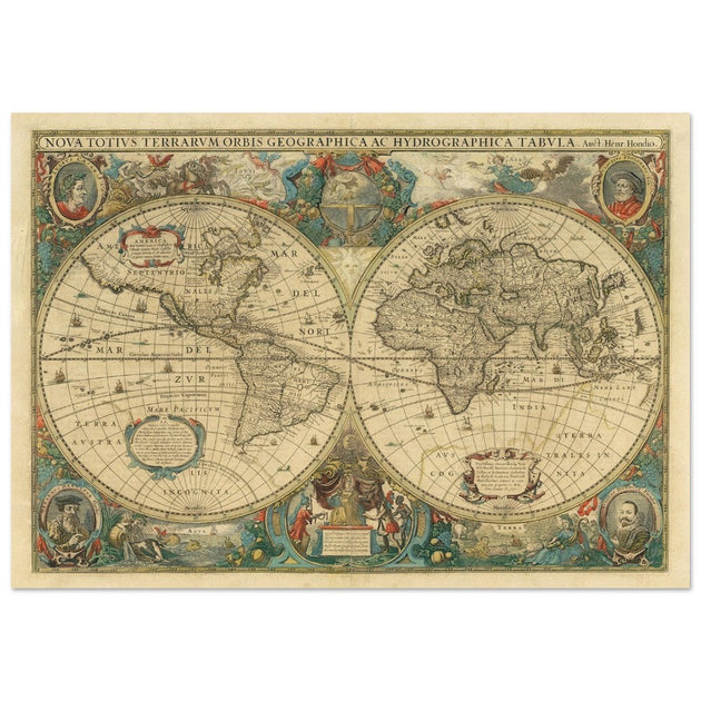 Nova totius terrarum orbis 1630 old world map poster by Hendrik Hondius