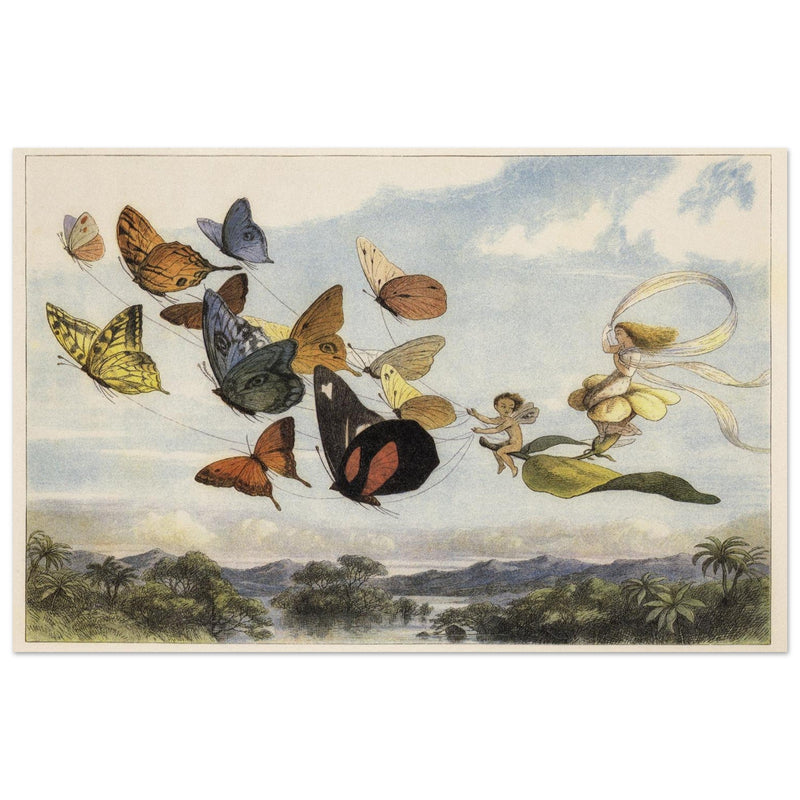 Richard Doyle illustration for Fairyland. The Fairy Queen in her carriage driven by butterflies.