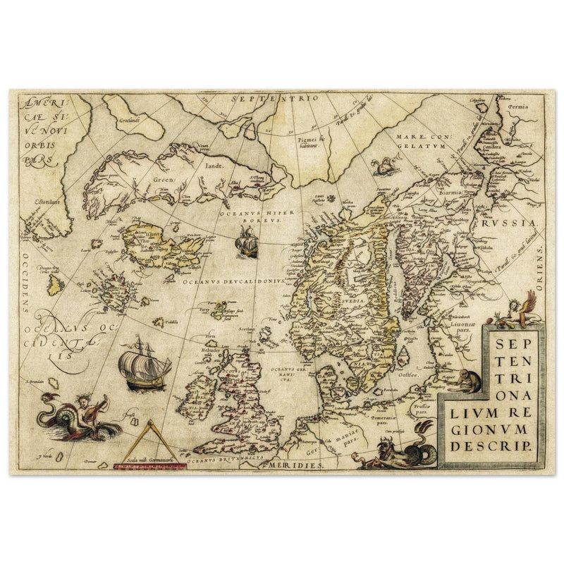 Vintage North Atlantic Map by Abraham Ortelius.