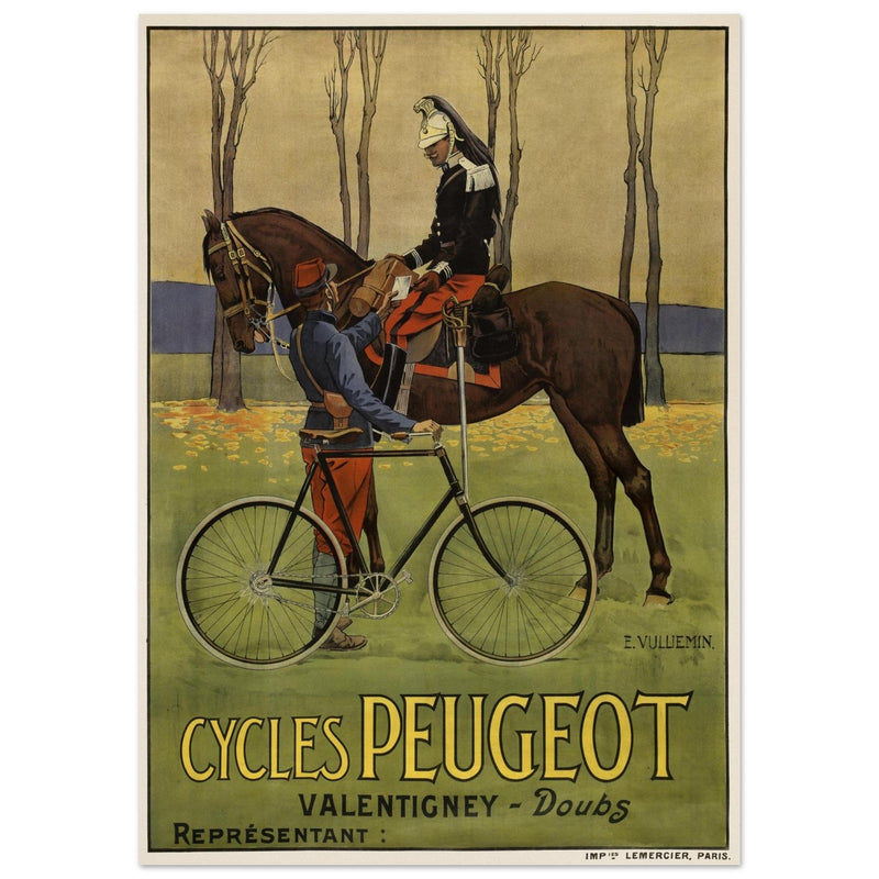 Cycles Peugot vintage advertisng poster by Ernest Vulliemin.