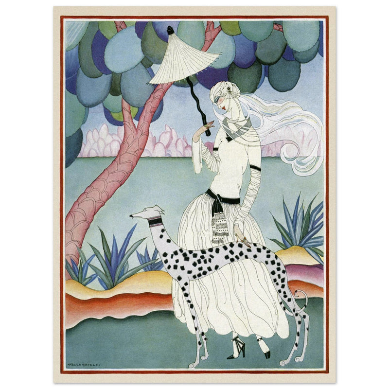 Helen Dryden illustration fashion magazine cover. Woman with dalmatian dog. Fine art  .